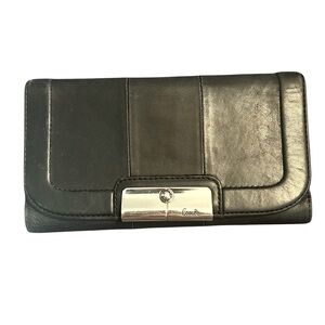 Coach Leather Black Trifold Wallet with Silver Hardware